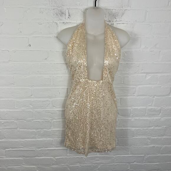 Revolve Women's Superdown Alaviv Cut Out Mini Dress Halter Neck Cream Size S NWT - Picture 4 of 8